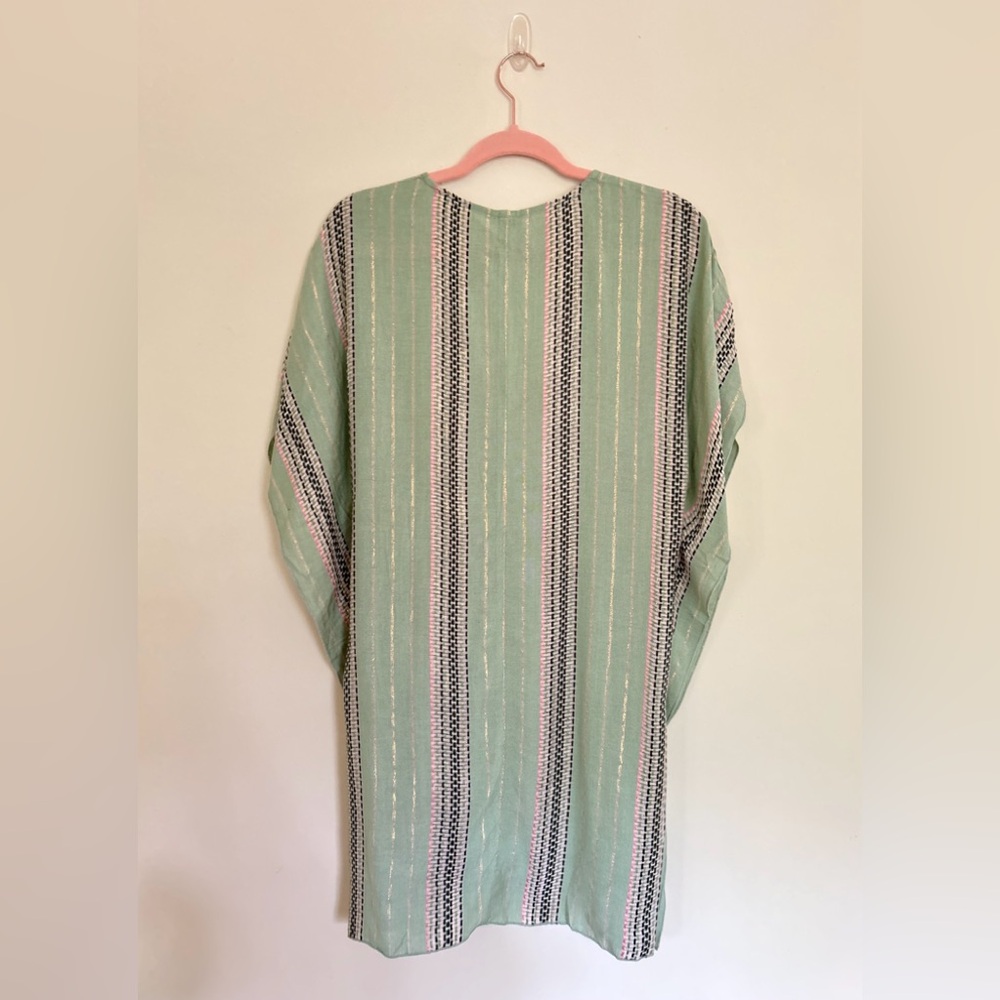 BECCA Radiance Woven Stripe Tunic Rayon Metallic Swim Cover Sage Size M/L - Picture 4 of 8